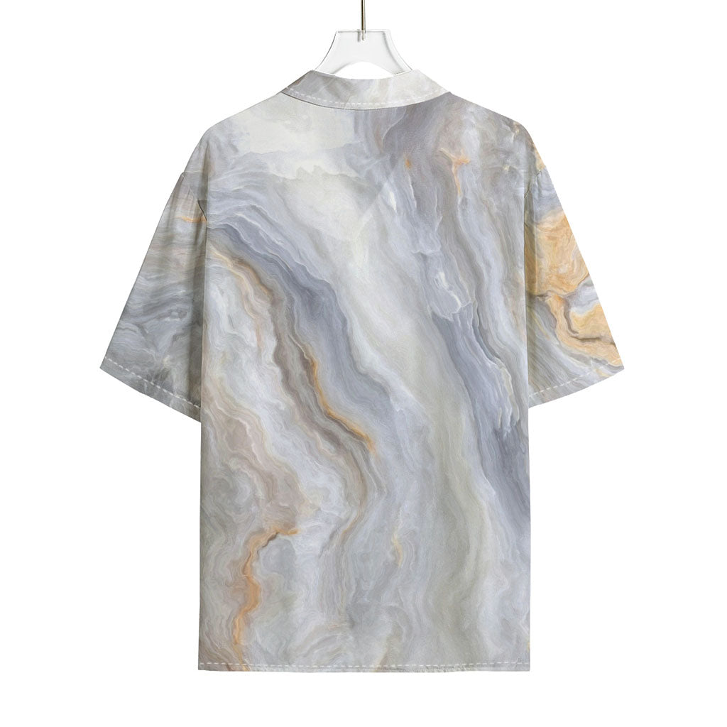 Grey Marble Print Rayon Hawaiian Shirt