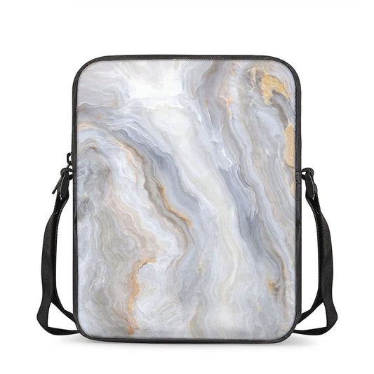 Grey Marble Print Rectangular Crossbody Bag