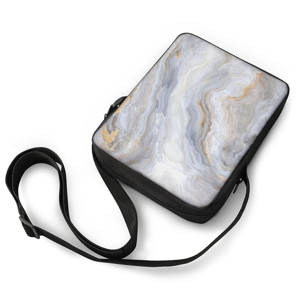 Grey Marble Print Rectangular Crossbody Bag
