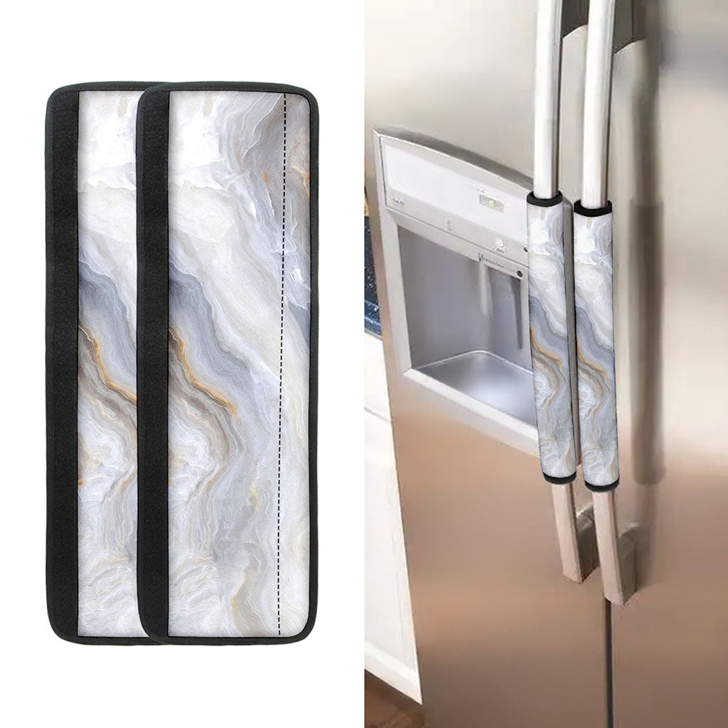 Grey Marble Print Refrigerator Handle Covers