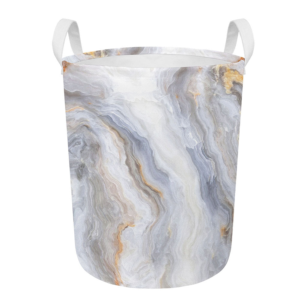 Grey Marble Print Round Laundry Basket