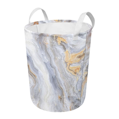 Grey Marble Print Round Laundry Basket