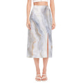 Grey Marble Print Side Slit Midi Skirt