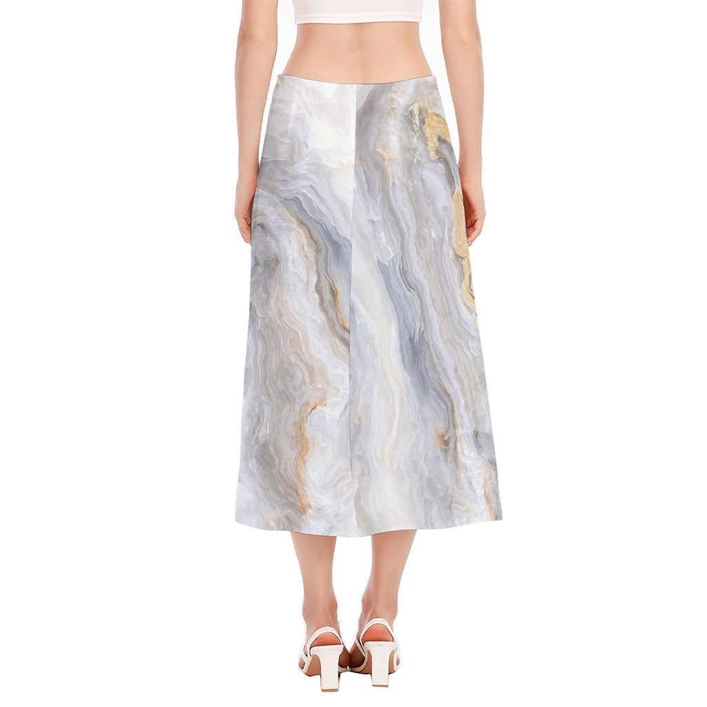 Grey Marble Print Side Slit Midi Skirt