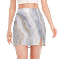 Grey Marble Print Side Slit Mini Skirt