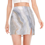 Grey Marble Print Side Slit Mini Skirt