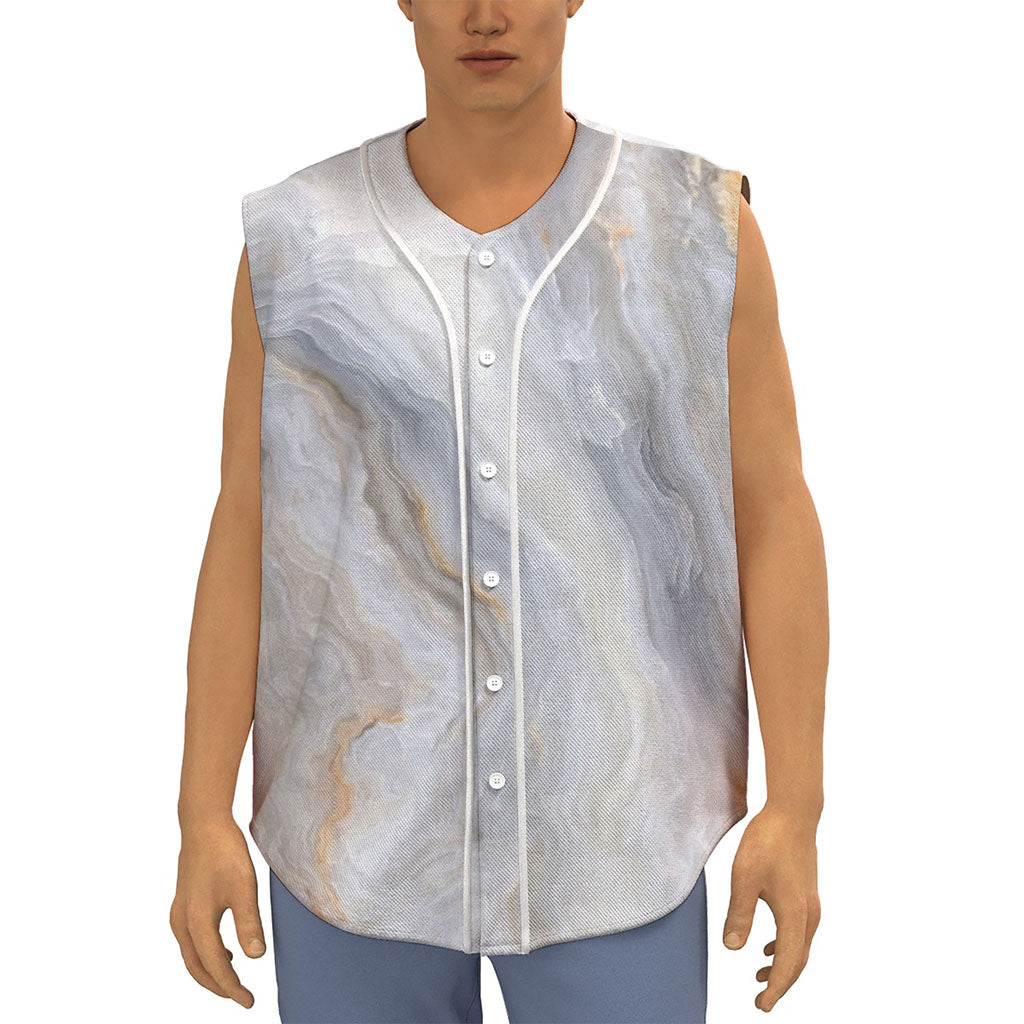 Grey Marble Print Sleeveless Baseball Jersey