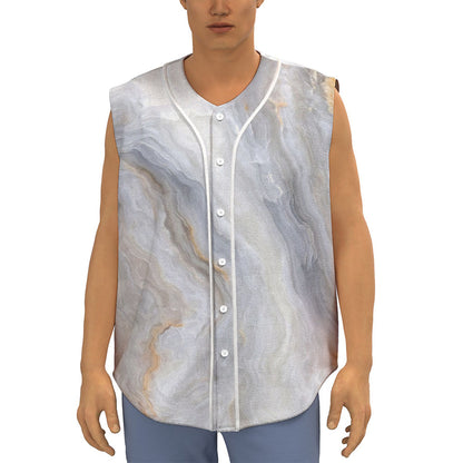 Grey Marble Print Sleeveless Baseball Jersey
