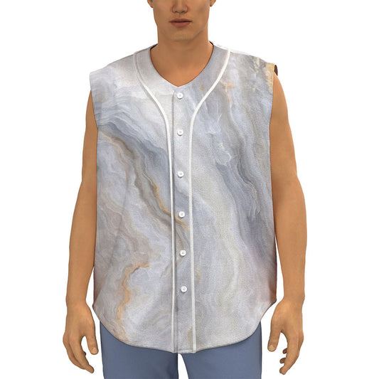 Grey Marble Print Sleeveless Baseball Jersey
