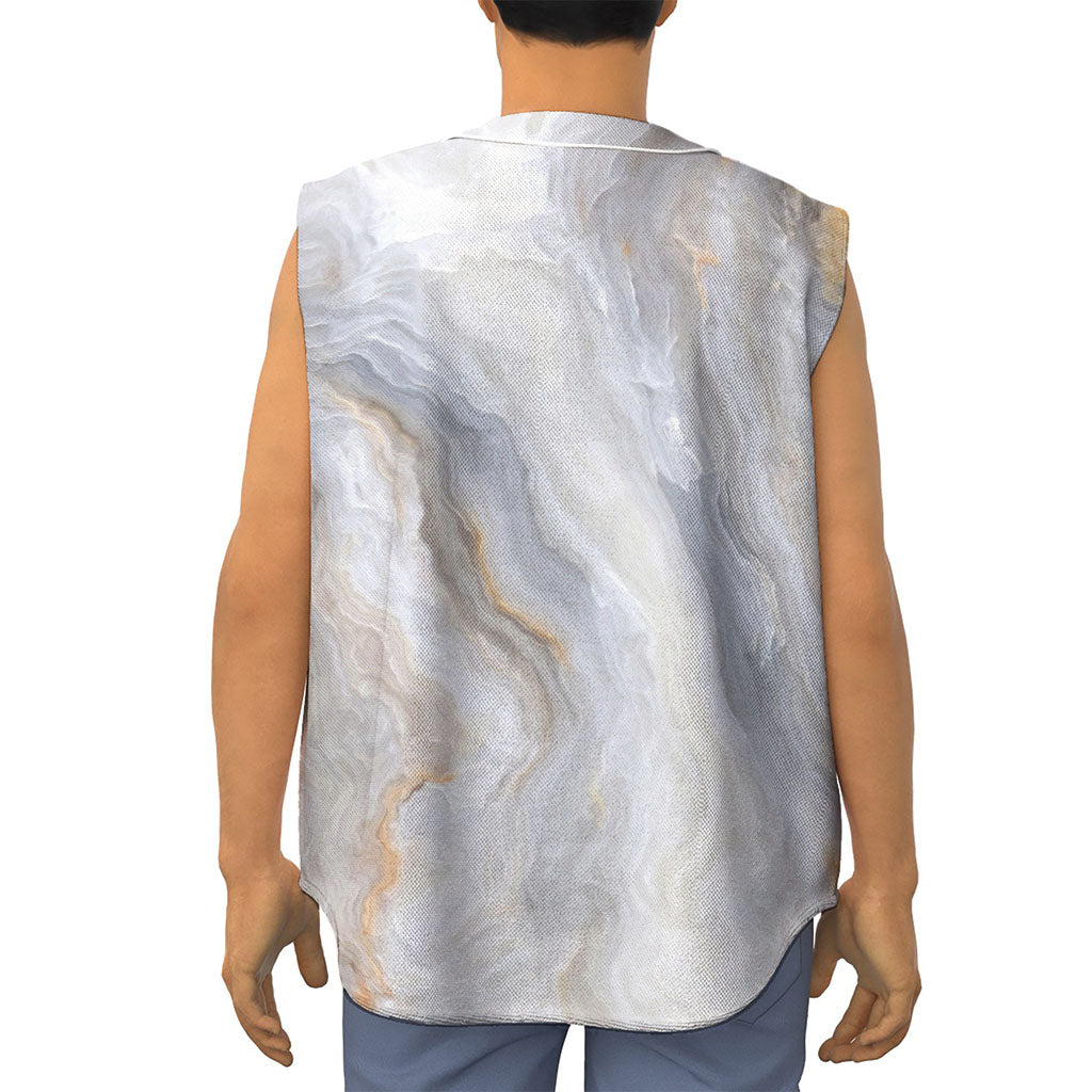 Grey Marble Print Sleeveless Baseball Jersey