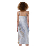 Grey Marble Print Slim Fit Midi Cami Dress