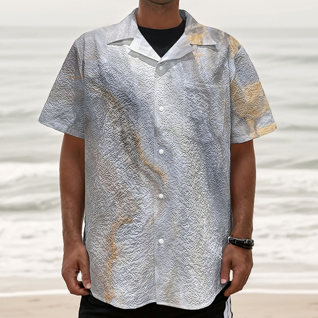 Grey Marble Print Textured Short Sleeve Shirt
