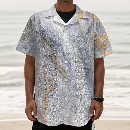 Grey Marble Print Textured Short Sleeve Shirt