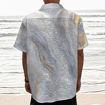 Grey Marble Print Textured Short Sleeve Shirt