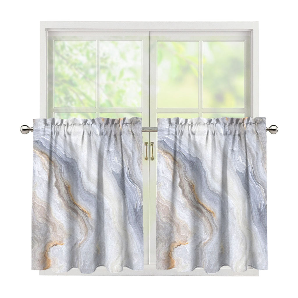 Grey Marble Print Tier Curtains