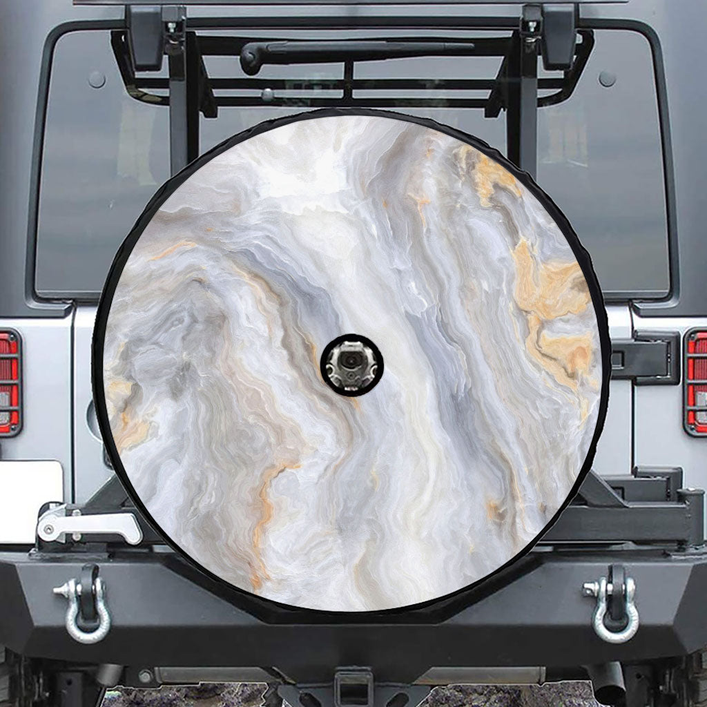 Grey Marble Print Tire Cover With Camera Hole