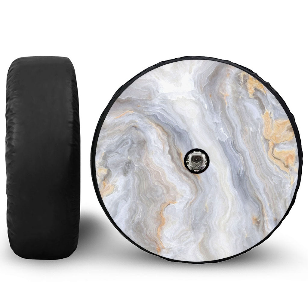 Grey Marble Print Tire Cover With Camera Hole