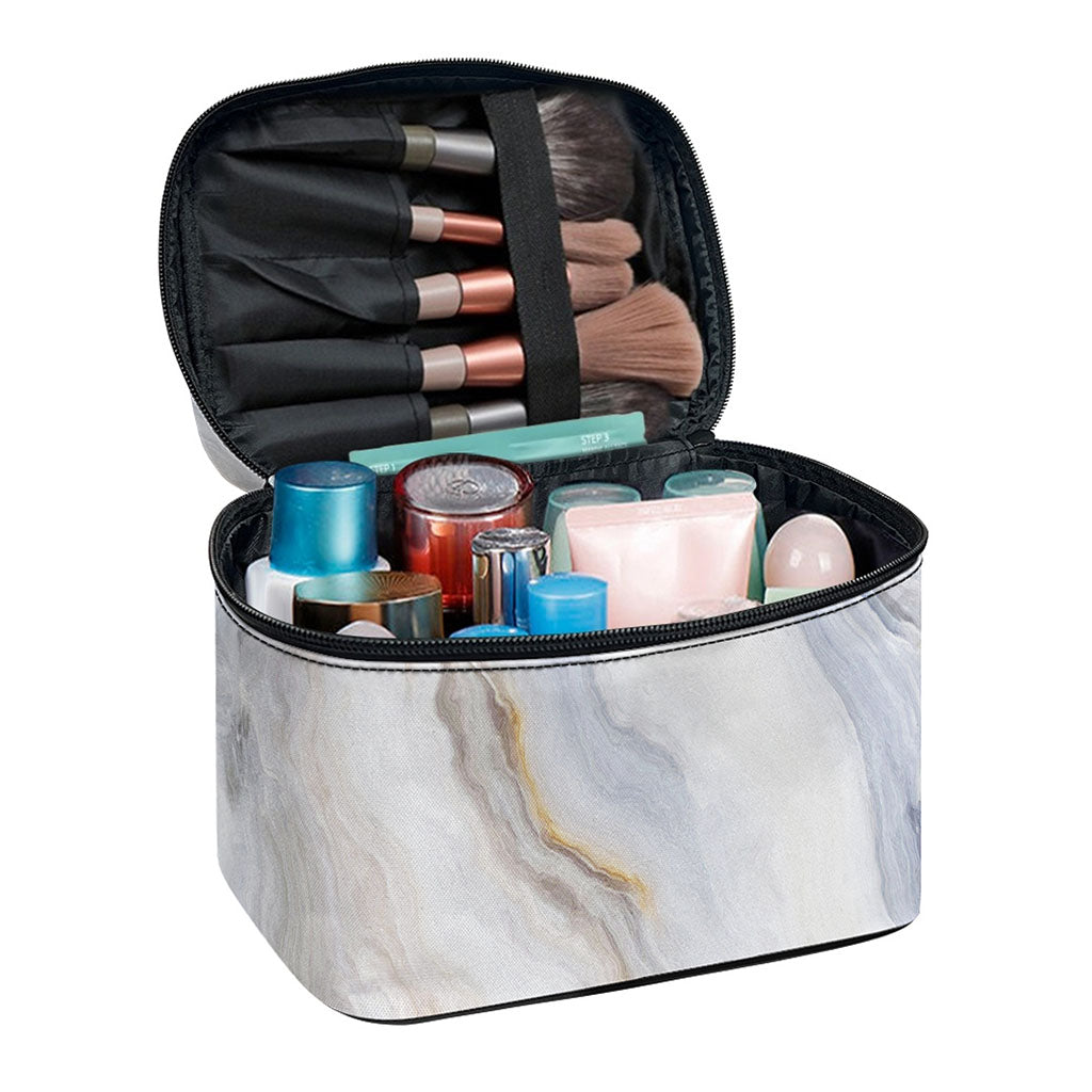 Grey Marble Print Travel Makeup Bag