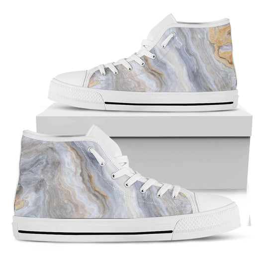 Grey Marble Print White High Top Sneakers