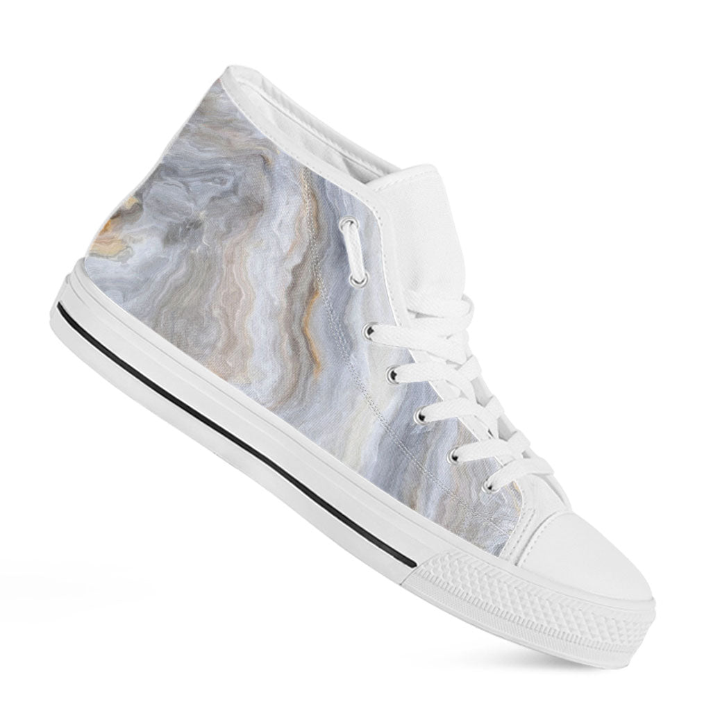 Grey Marble Print White High Top Sneakers