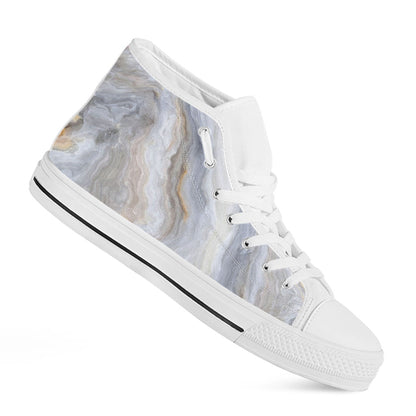 Grey Marble Print White High Top Sneakers