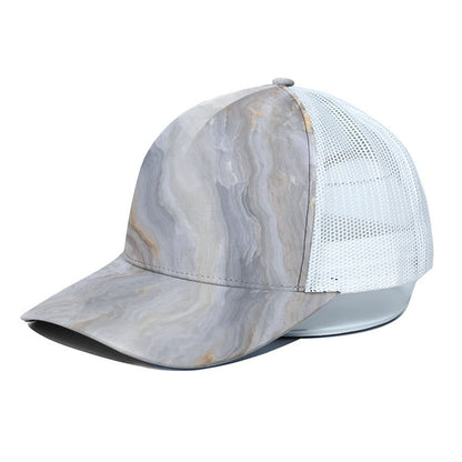 Grey Marble Print White Mesh Trucker Cap