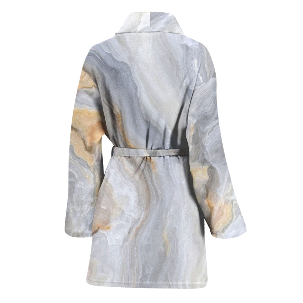 Grey Marble Print Women's Bathrobe