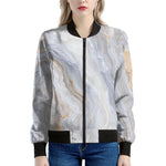Grey Marble Print Women's Bomber Jacket