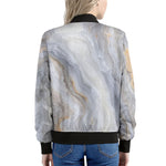 Grey Marble Print Women's Bomber Jacket