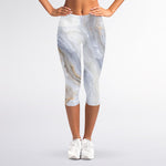 Grey Marble Print Women's Capri Leggings