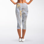 Grey Marble Print Women's Capri Leggings