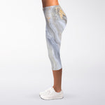 Grey Marble Print Women's Capri Leggings