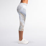 Grey Marble Print Women's Capri Leggings