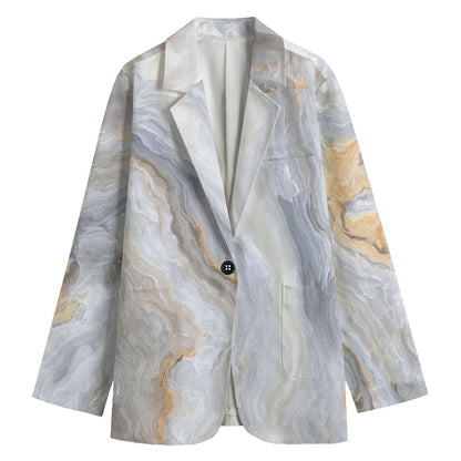Grey Marble Print Women's Cotton Blazer