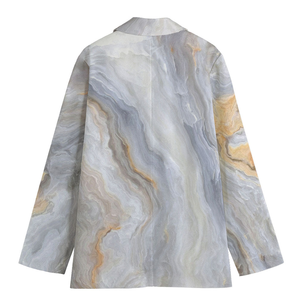 Grey Marble Print Women's Cotton Blazer