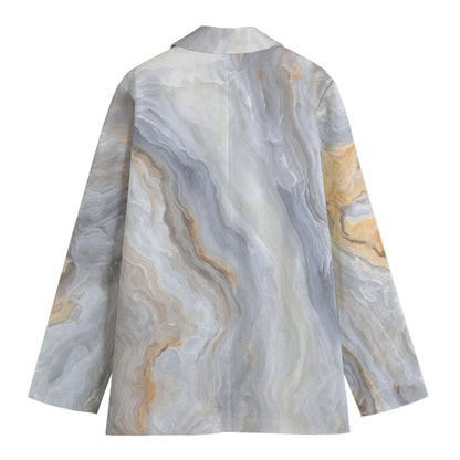Grey Marble Print Women's Cotton Blazer