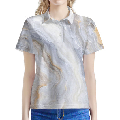 Grey Marble Print Women's Polo Shirt