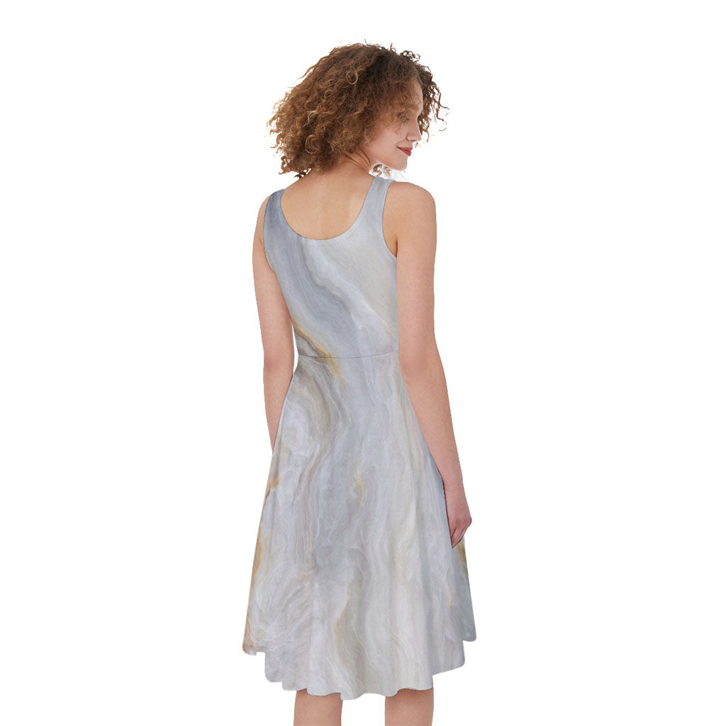 Grey Marble Print Women's Sleeveless Dress