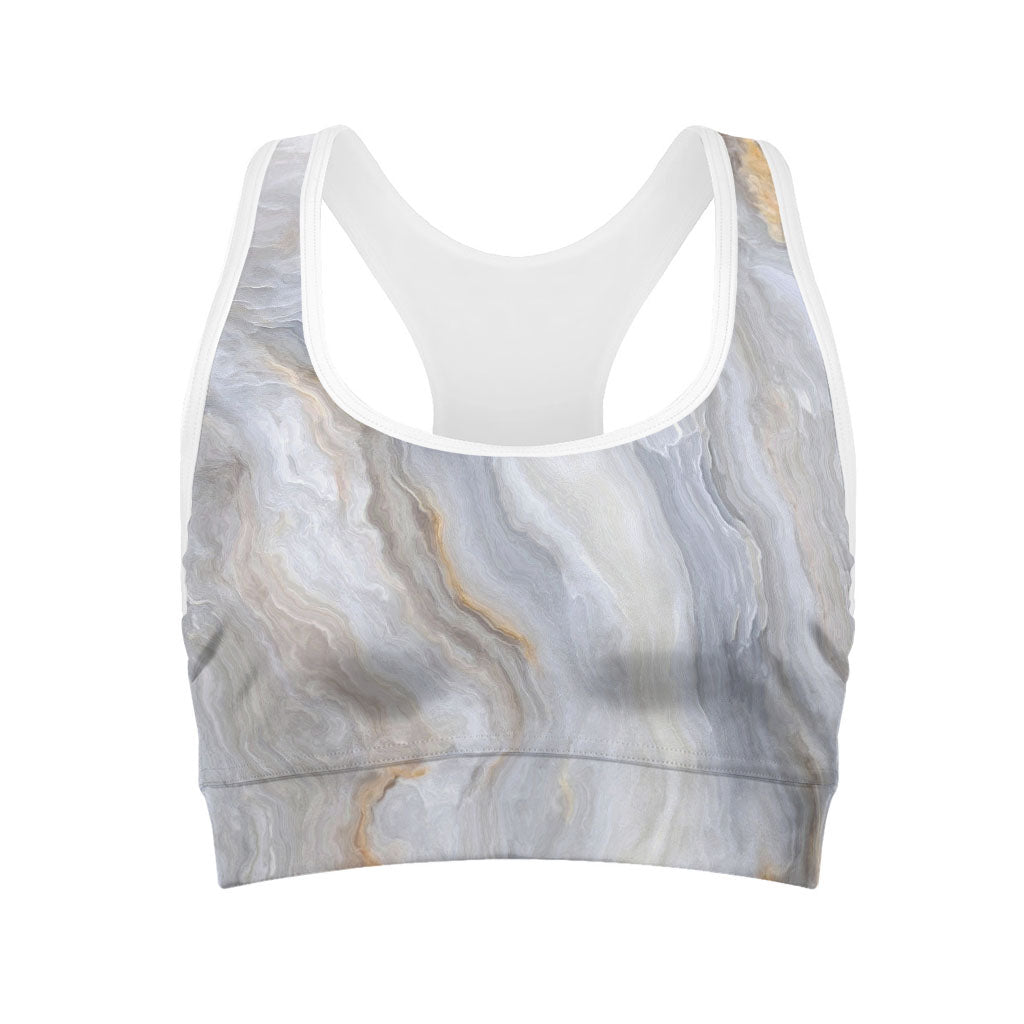 Grey Marble Print Women's Sports Bra