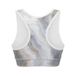 Grey Marble Print Women's Sports Bra