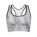 Grey Marble Print Women's Sports Bra