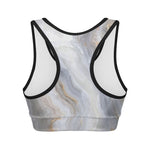 Grey Marble Print Women's Sports Bra