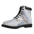 Grey Marble Print Padded Collar Lace Up Boots