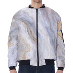 Grey Marble Print Zip Sleeve Bomber Jacket