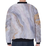 Grey Marble Print Zip Sleeve Bomber Jacket