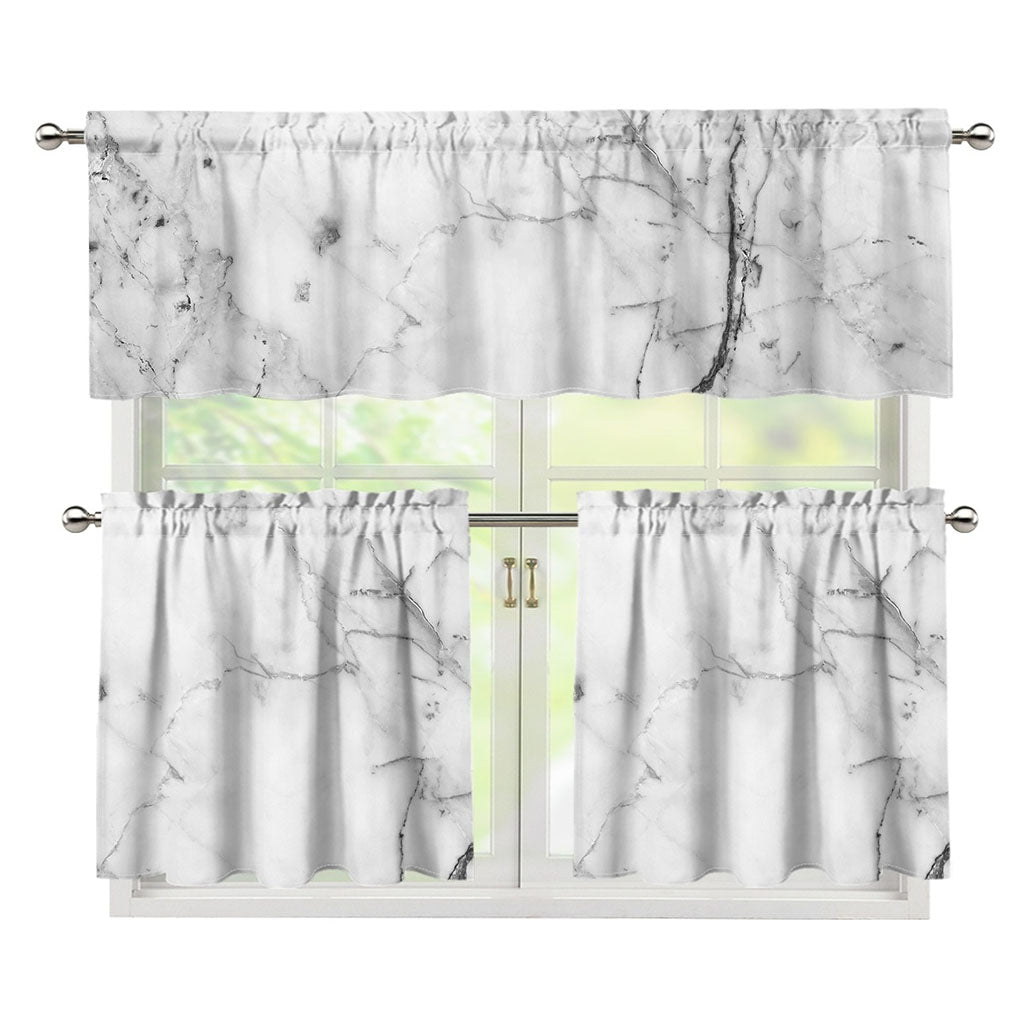 Grey Marble Stone Print 3 Piece Kitchen Curtains