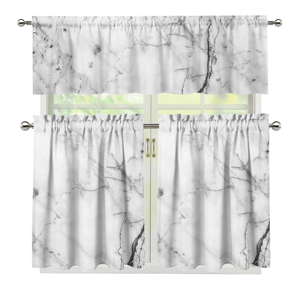 Grey Marble Stone Print 3 Piece Kitchen Curtains