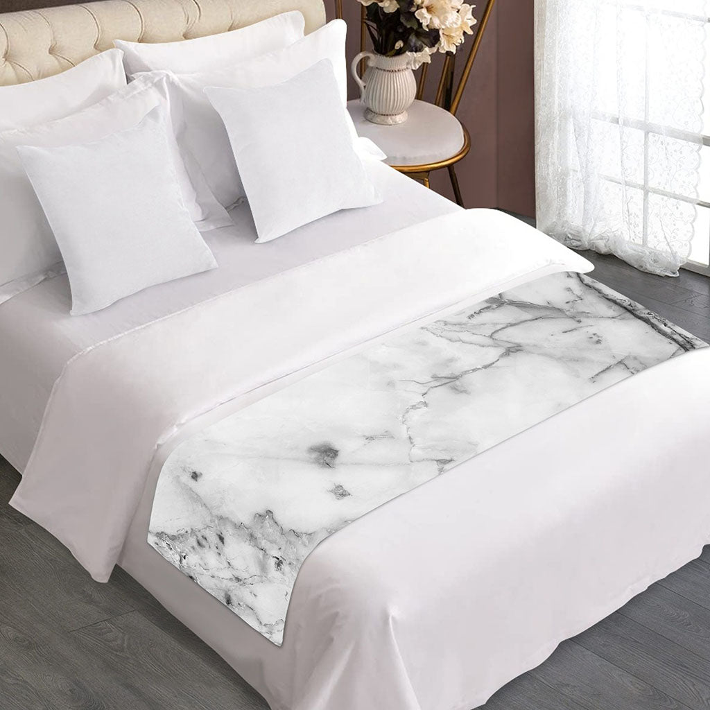 Grey Marble Stone Print Bed Runner