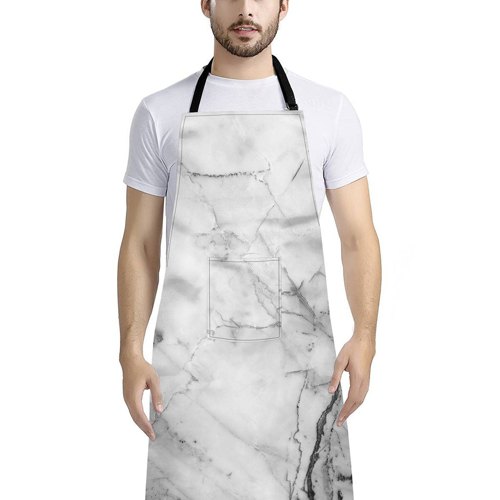 Grey Marble Stone Print Bib Apron With Pocket