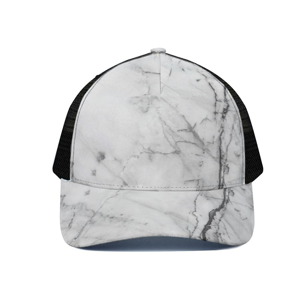 Grey Marble Stone Print Black Mesh Trucker Cap